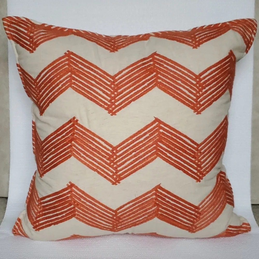 Pottery Barn Embroidered Chevron Cotton Linen Accent Pillow 18